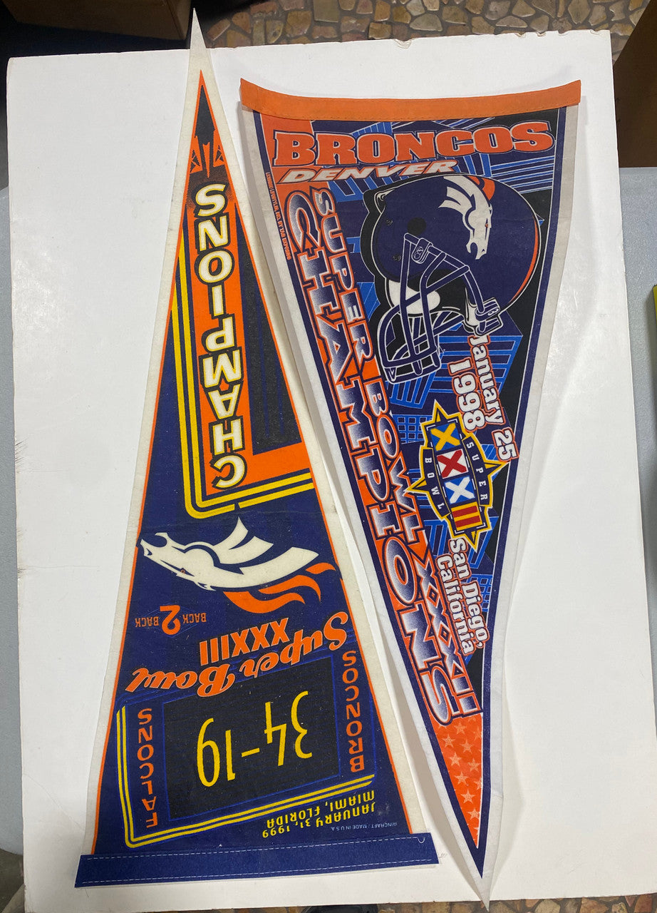 Denver Bronco Championship Pennant Banners '99 and '98