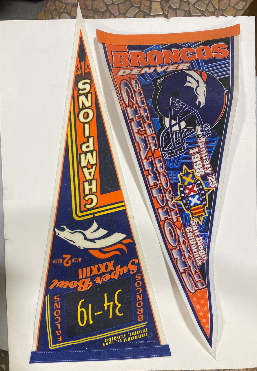 Denver Bronco Championship Pennant Banners '99 and '98