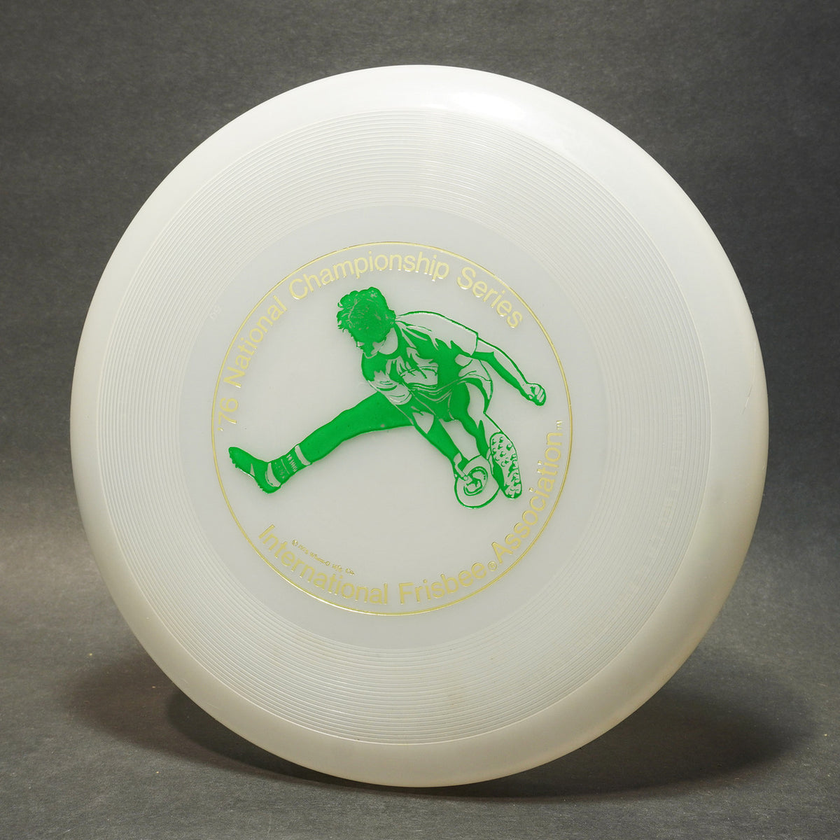 Wham-O 1976 North American Series 50 Mold Disc, Clear w/ Gold Green Jimmy, 141g