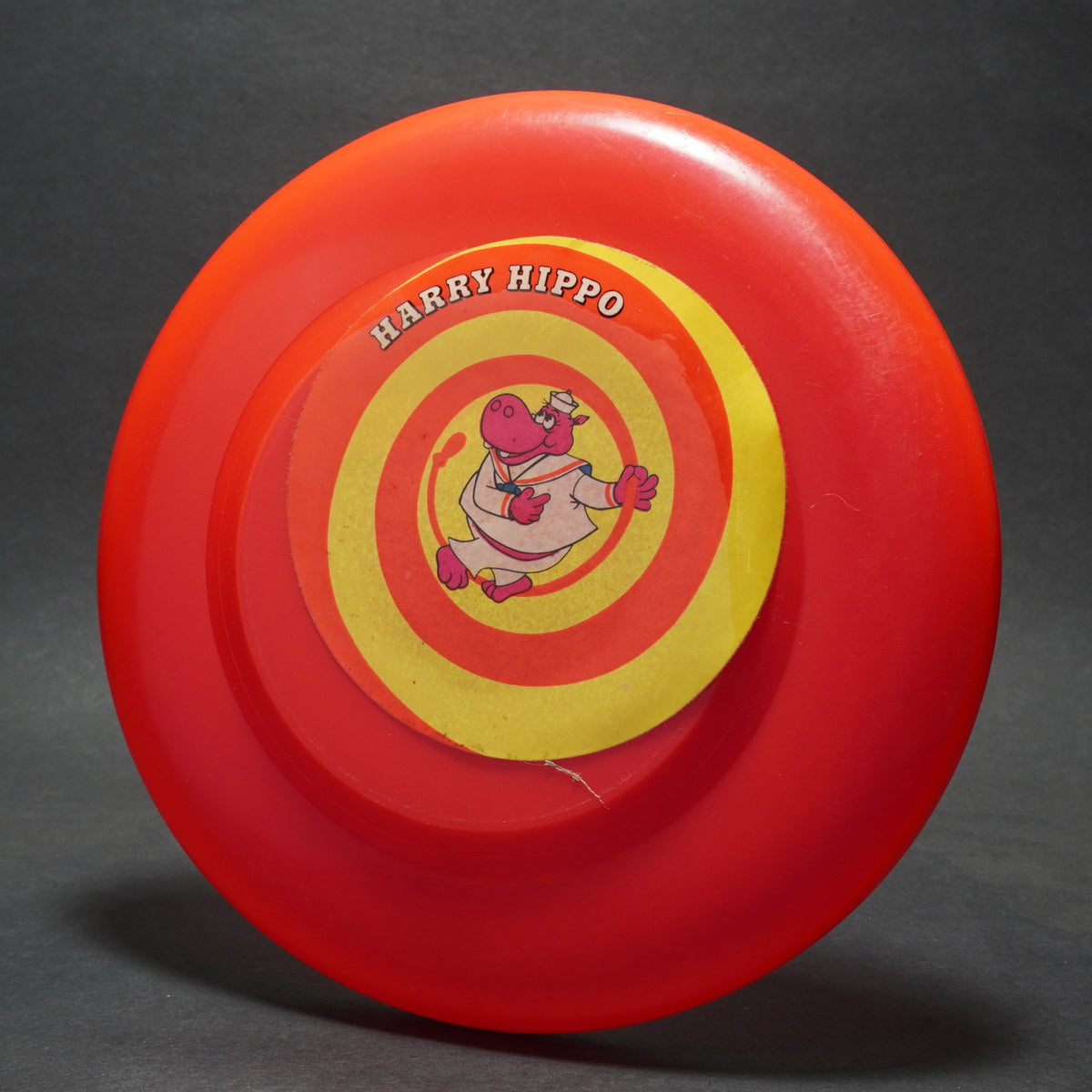 CPI Minneapolis Harry Hippo Flying Disc, Offset Paper Label, 1975 Vintage 9 in