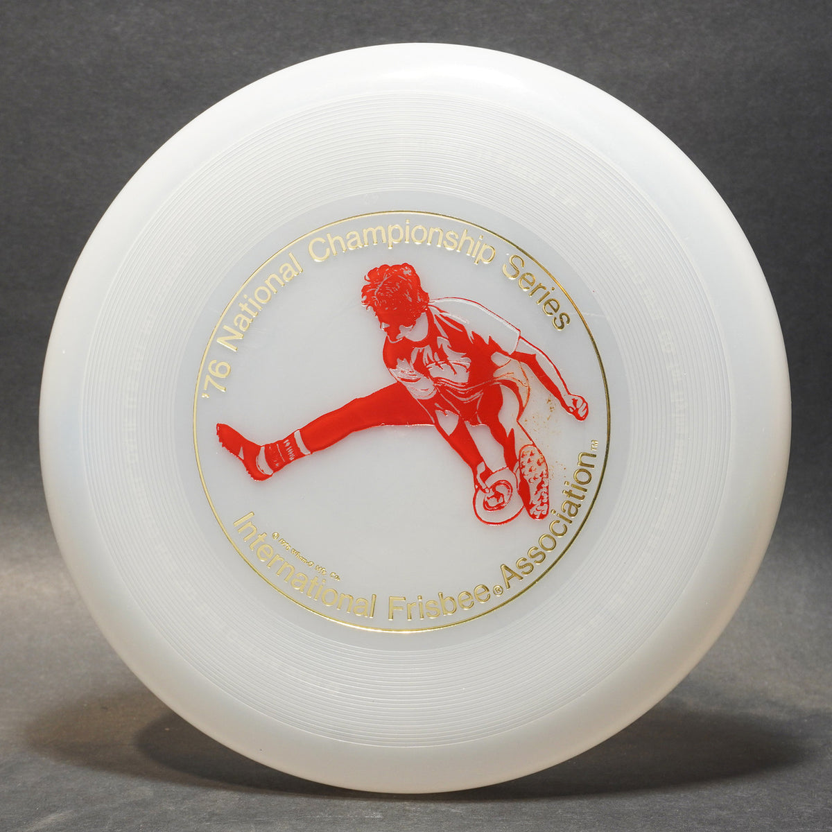 Wham-O 40 Mold Red Jimmy Scala 1976 National Championship Series, Clear w/Gold & Red Stamp