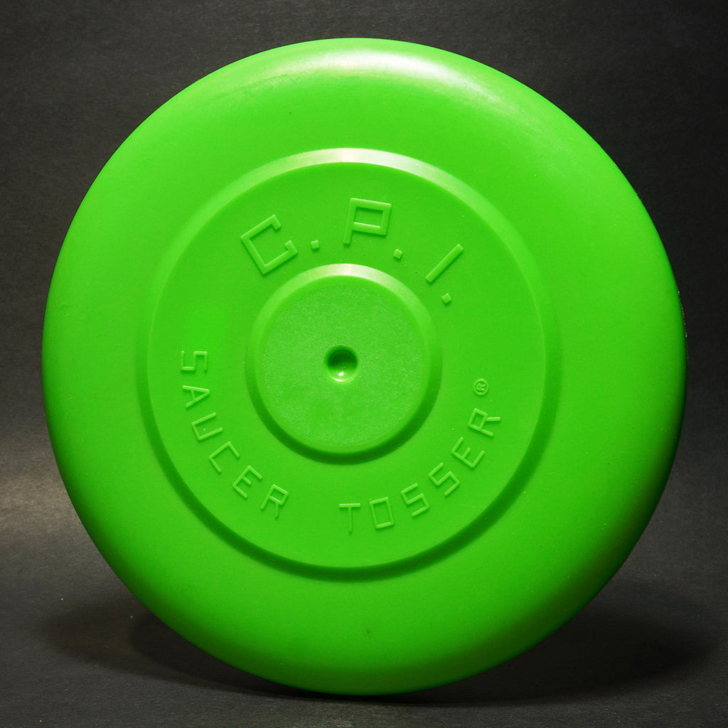 CPI Saucer Tosser 1/1000 Label Raised Letters, Green Vintage Flying Disc 9.5 in
