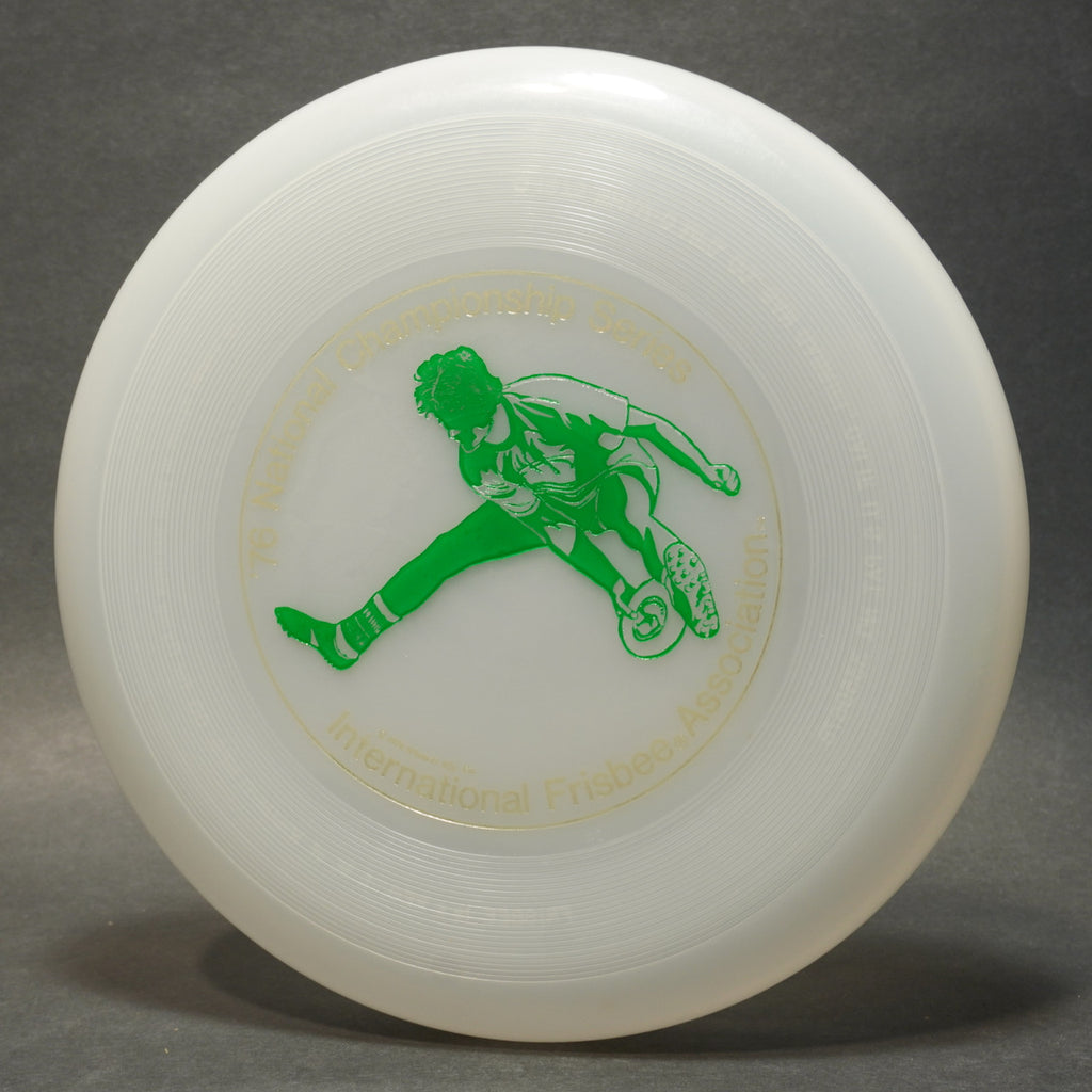 Wham-O North American Series 1976 Frisbee, 40 Mold Clear w/ Green Jimmy Scala Hot Stamp, 119g