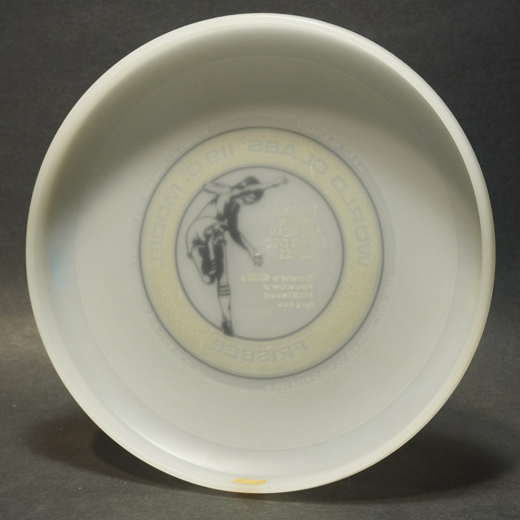 Wham-O 40 F Flying Disc, 1980 North American Series Clear w/ Silver Black Buekelman,  #129 Sticker 119g