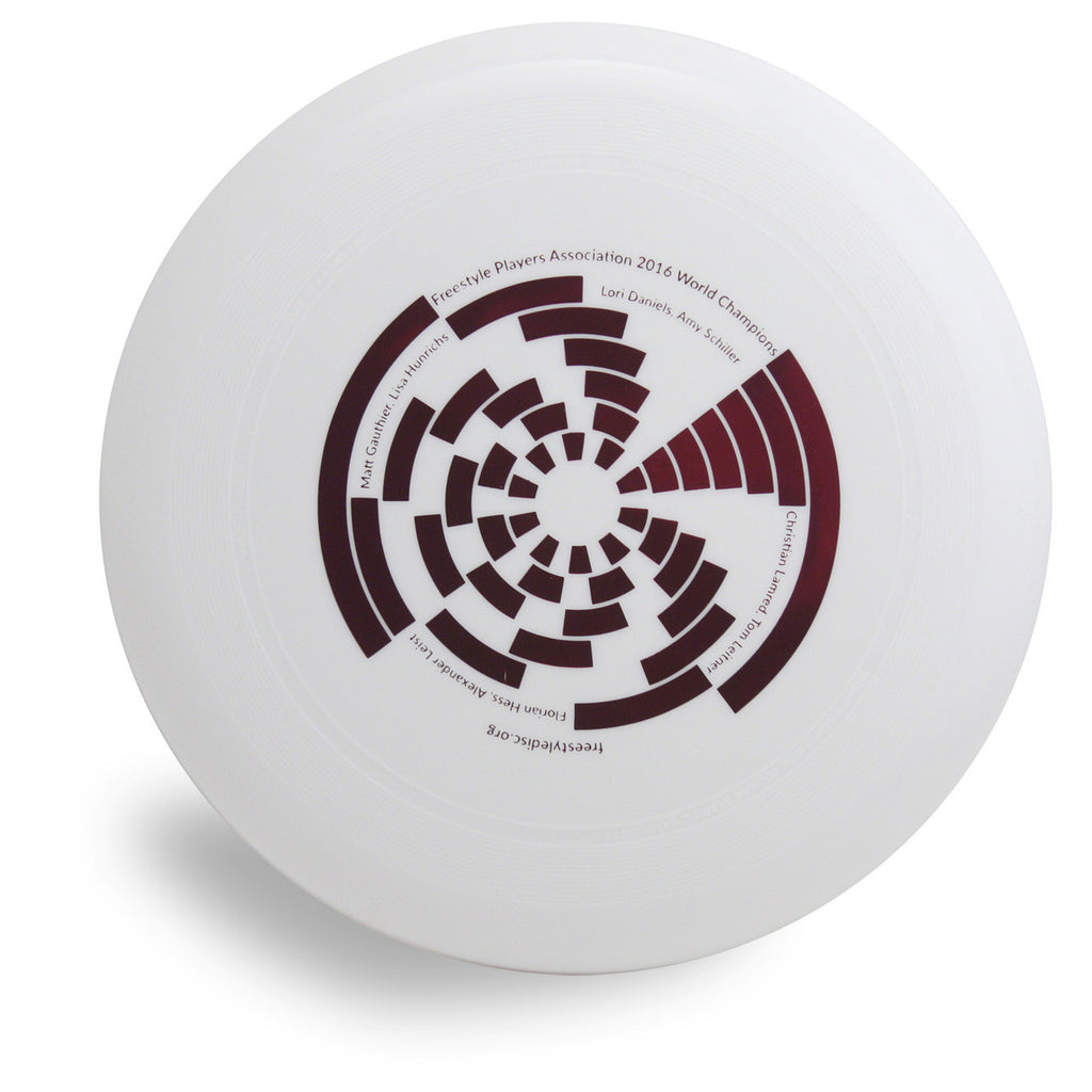 Wham-O 100 Mold FPA 2017 Design. Shows top view of a white disc.
