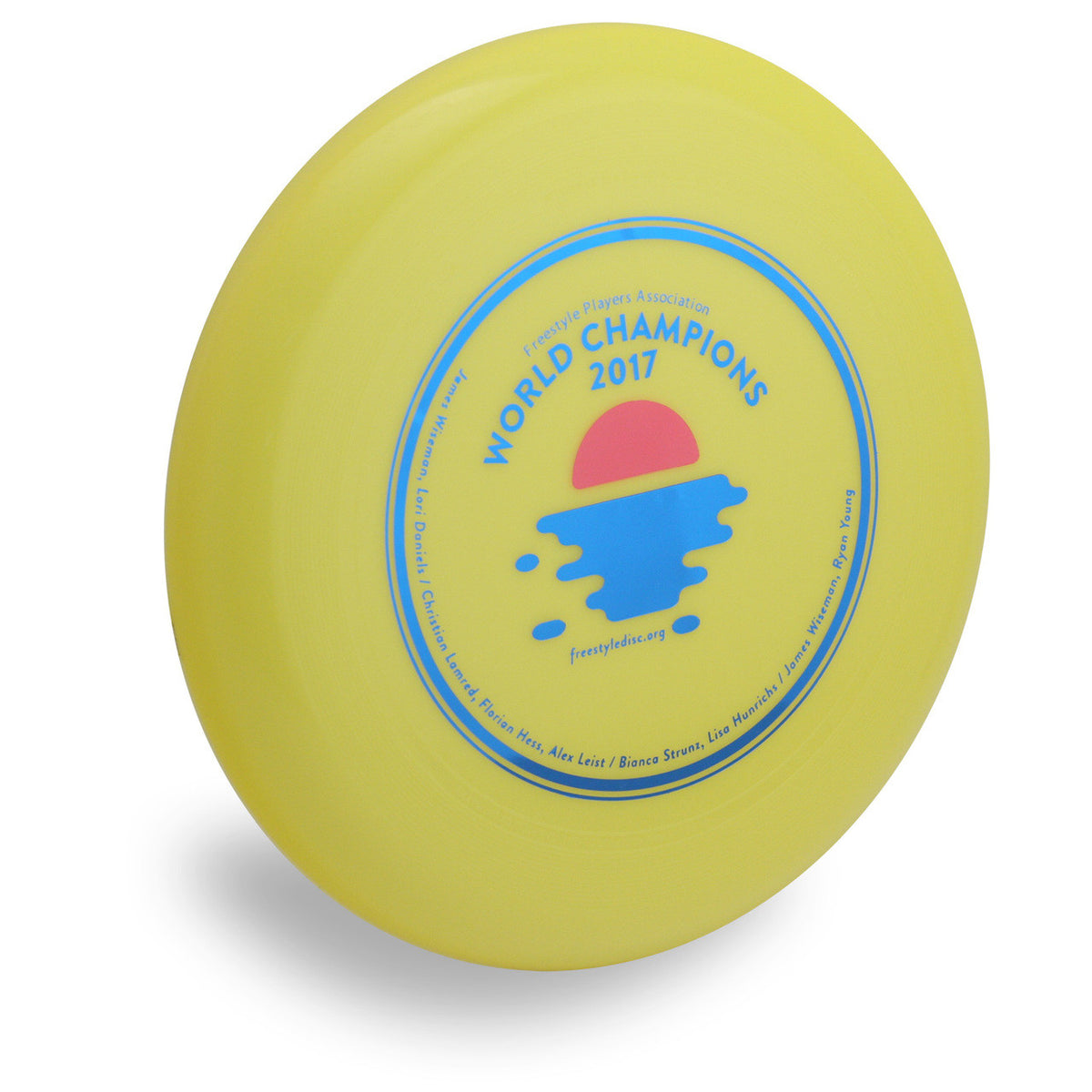Wham-O 100 Mold FPA 2018 Design. Shows top view of a yellow disc.