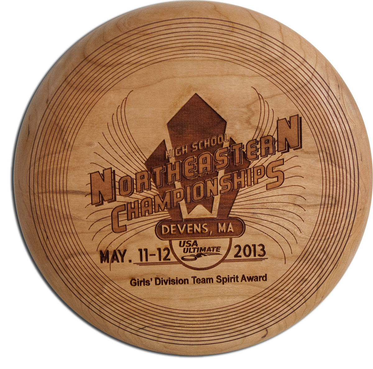 Wood Engraved Ultimate Frisbee Trophy / Award